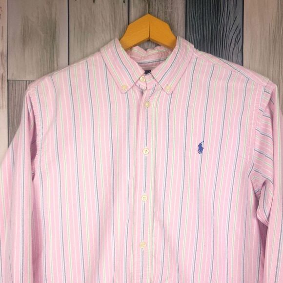 Ralph Lauren Pink Striped Long Sleeve Button Down Shirt Size L 14/16 - Picture 2 of 7